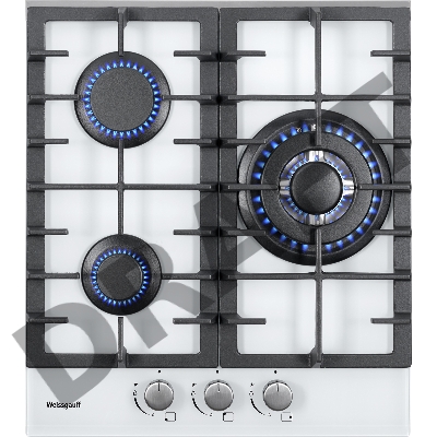 Встраиваемая газовая панель Weissgauff HGG 451 WFh, 45x51 см, газовая, закаленное стекло, электроподжиг, газ-контроль, чугунные решетки, WOK, белая