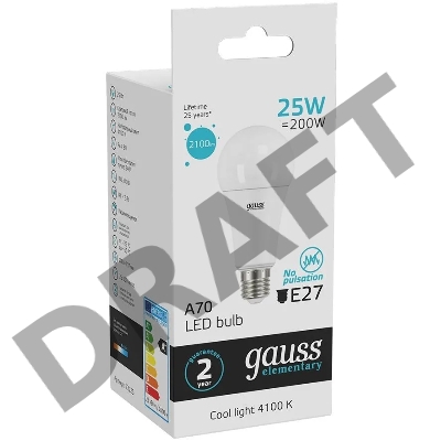 Светодиодная лампа GAUSS 73225 LED Elementary A67 25W E27 2100lm 4100K 1/10/50 0