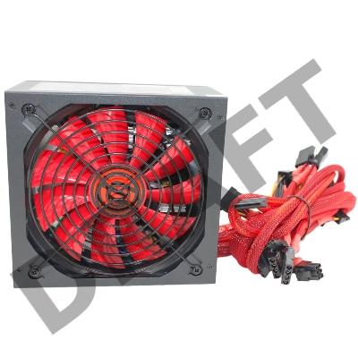 Блок питания Ginzzu PC500 14CM(Red) 80+ black,APFC,24+4p,2 PCI-E(6+2), 5*SATA, 4*IDE,оплетка, кабель питания,цветная коробка