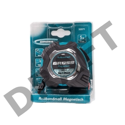 Рулетка Magnetisch, 5м х 19мм, обрезин. корпус,автоматич. фиксация, нейлон. покр.,магн.зацеп// Gross