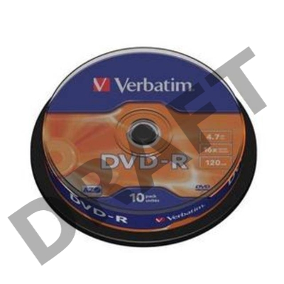 Диск DVD-R Verbatim 4.7Gb 16x Cake Box (10шт) (43523)
