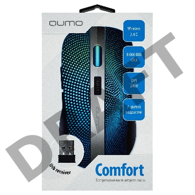 Мышь Qumo Office Comfort M18, беспроводная, аккумуляторная 600 mAH, кабель зарядки