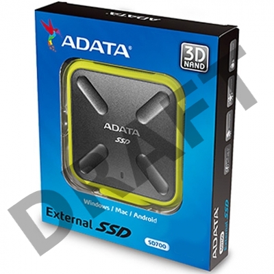 Внешний твердотельный накопитель External SSD ADATA 512Gb SD700 Series <ASD700-512GU31-CYL> (USB3.1, 440/430Mbs, 3D TLC, 80х15х80mm, IP68, 100g) Yellow