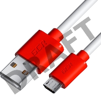 Кабель GCR 2.0m MicroUSB, белый, красные коннекторы, быстрая зарядка, 28/24 AWG, GCR-53217