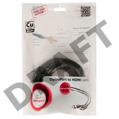 Кабель DisplayPort-HDMI Gembird/Cablexpert  3м, 20M/19M, черный, экран, пакет(CC-DP-HDMI-3M)