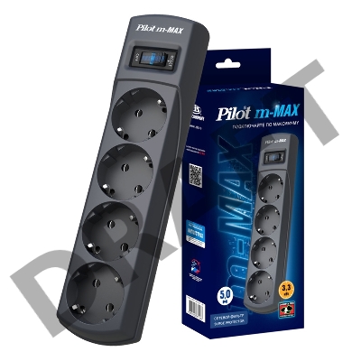 Сетевой фильтр Pilot m-MAX 5м (4 розетки) серый (коробка) Сетевой фильтр Pilot m-MAX 5м (4 розетки) серый (коробка)