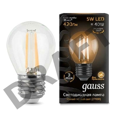 Лампа светодиодная Filament Шар E27 5Вт 2700К GAUSS 105802105