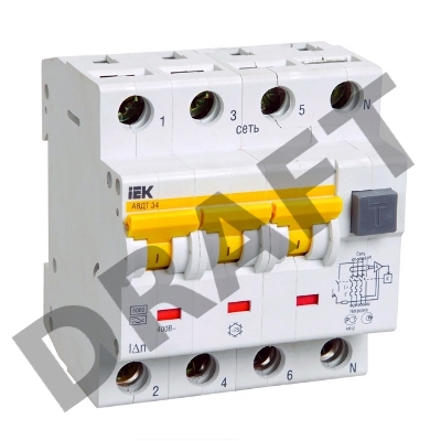 Выключатель автоматический дифференциального тока 4п (3P+N) C 16А 30мА тип A 6кА АВДТ-34 ИЭК MAD22-6-016-C-30