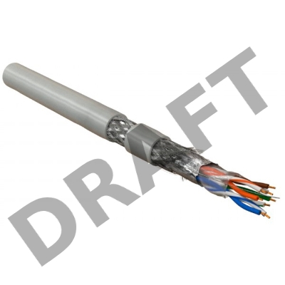 Hyperline SFUTP4-C5E-P26-IN-LSZH-GY-305 (SFTP4-C5E-PATCH-LSZH-GY-305) (305 м) Кабель витая пара, экранированная SF/UTP, категория 5e, 4 пары (26 AWG), многожильный (patch), экран-фольга+мед. оплетка, LSZH, –20°C–+75°C, серый