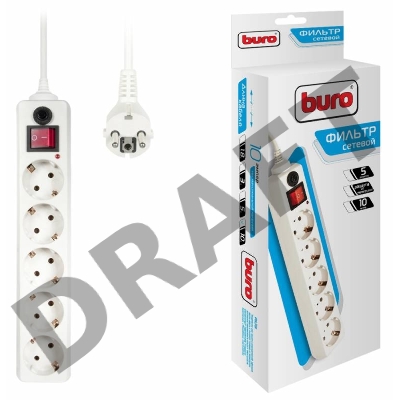 Сетевой фильтр Buro 500SH-10-W 10м (5 розеток) белый (коробка)