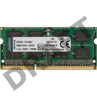 Модуль памяти Kingston SO-DIMM DDR3L 8Gb 1600MHz Kingston KVR16LS11/8 RTL PC3-12800 CL11  204-pin 1.35В