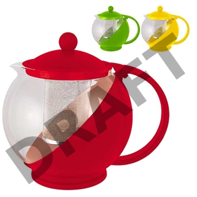 Чайник заварочный MALLONY PTP-01-500ML (стекло, пластик корпус, металл.ситечко), цвета в ассорт.