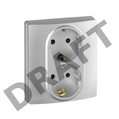 Розетка 2x2К+З, защ. шт., алюминий ETIKA 