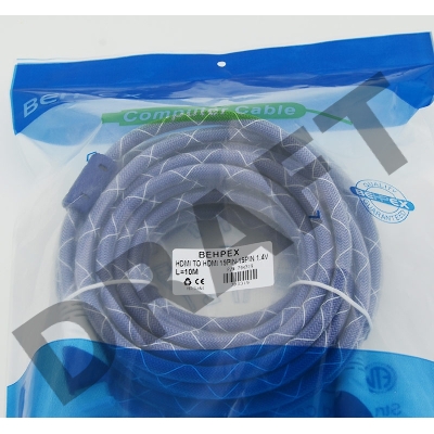 Кабель HDMI Ver.1.4 Blue/white jack HDMI19 (m)/HDMI19 (m) 10м феррит.кольца Позолоченные контакты