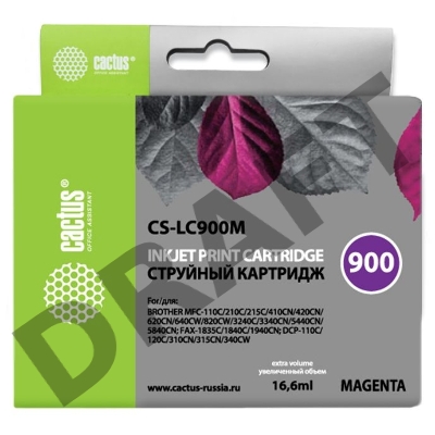 Картридж струйный Cactus CS-LC900M пурпурный для Brother DCP-110/115/120/MFC-210/215 (16,6ml)