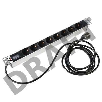 Блок розеток Rem-16 с амперметром, 8 Shuko, 16A, алюм., 19