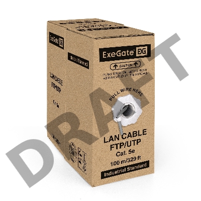 Кабель ExeGate FTP 4 пары кат.5e CCA, 24AWG, экран, бухта 100м, серый, PVC