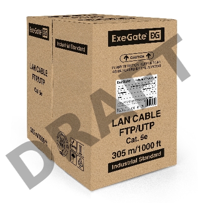 Кабель ExeGate UTP 2 пары кат.5e медь, 24AWG, бухта 305м, серый, PVC
