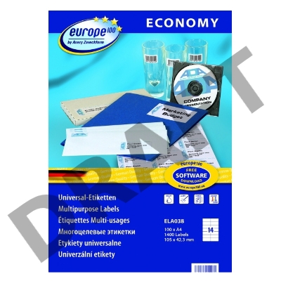 Этикетки Europe100 ELA038-100 ELA038 A4 105x42.3мм 14шт на листе/70г/м2/100л./белый матовое самоклей. универсальная