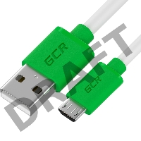 Кабель GCR QC  0.3m MicroUSB, быстрая зарядка, белый TPE, зеленые коннекторы, 28/22 AWG, GCR-53281