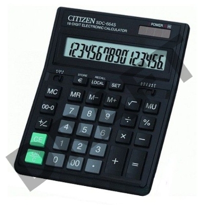 Калькулятор бухгалтерский Citizen SDC-664S черный 16-разр.