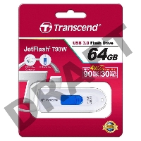 Флеш Диск 64GB Transcend JetFlash 790, USB 3.0, Белый/Синий