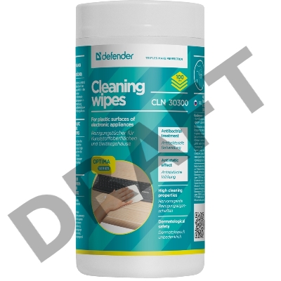 Чистящие салфетки Defender ECO для поверхностей офисной техники, (не применять для ЖК- экранов!) / туба/ 100 шт / Россия
