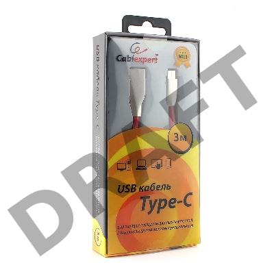 Кабель USB 2.0 Cablexpert CC-G-USBC01R-3M, AM/Type-C, серия Gold, длина 3м, красный, блистер