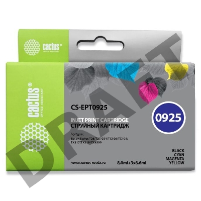 Картридж струйный Cactus CS-EPT0925 многоцветный для Epson Stylus C91/CX4300/T26 Комплект из четырех картриджей