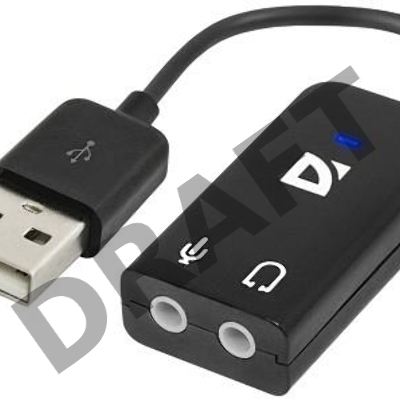 Кабель-переходник Defender / Аудиовход: 2 x 3.5 мм jack/ Аудиовыход: USB / встроенная звуковая карта. (63002)