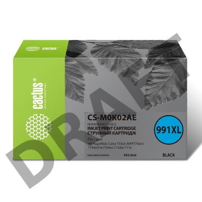 Картридж струйный Cactus 991XL CS-M0K02AE черный (465мл) для HP PageWide755dn;MFP774dn/779dn;Pro750dw/772dn