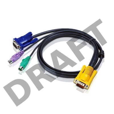 Кабель ATEN KVM Cable 2L-5206P -Кабель для KVM: 2*PS/2(m)+DB15(m) (PC) -на- SPHD15(m) (KVM), 6м