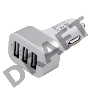 Адаптер питания Cablexpert MP3A-UC-CAR17, 12V->5V 3-USB, 2.1/2/1A