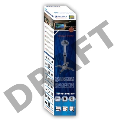 Крепление потолочное Kromax  PROJECTOR-300 серый для проектора, 2 ст свободы, наклон 30°, вращение на 360°, от потолка 650-1100 мм, нагрузка до 10 кг