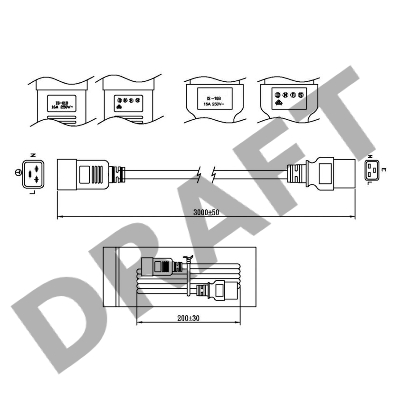 Кабель Hyperline PWC-IEC19-IEC20-3.0-BK Кабель питания IEC 320 C19 - IEC 320 C20 (3x1.5), 3 м