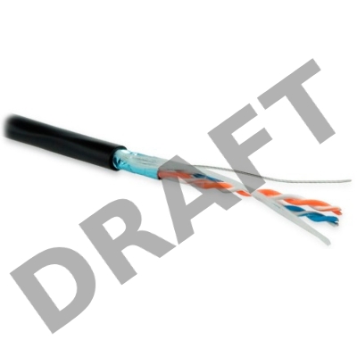 Hyperline FUTP2-C5-S24-OUT-PE-BK-500 (FTP2-C5E-SOLID-OUTDOOR-40-500) Кабель витая пара F/UTP, категория 5, 2 пары (24 AWG), одножильный (solid), экран - фольга, внешний, PE, -40°C – +60°C, черный