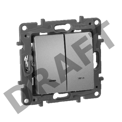 Переключатель 2-клавишный с подсветкой, 10AX, авт. зажимы, алюминий