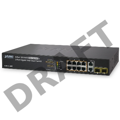 Управляемый коммутатор Planet 8-Port 10/100TX 802.3at High Power POE +  2-Port Gigabit TP/SFP Combo Managed Ethernet Switch (120W)