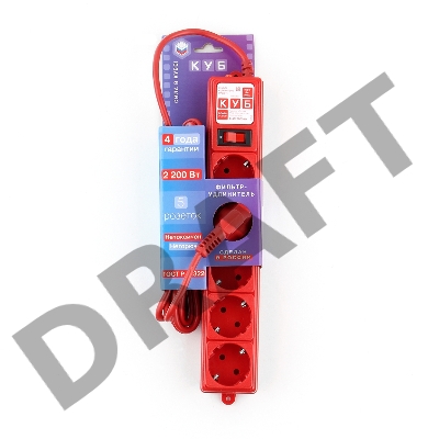 Фильтр-удл. Power Cube PC 3м 5р, красн. 10А/2,2кВт