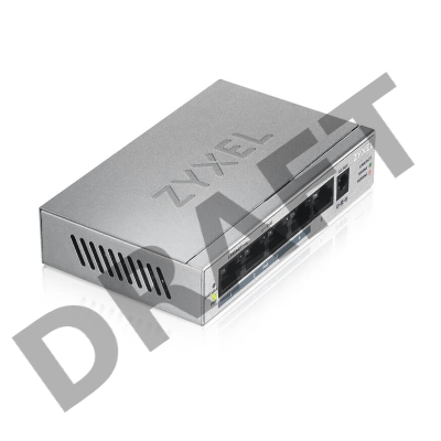 Коммутатор Zyxel GS1005HP Switch PoE +, 5xGE (4xPoE +), desktop, metal, silent, PoE budget 60 W