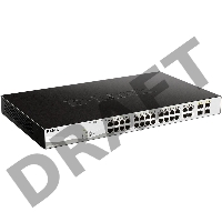 Коммутатор D-Link DGS-1210-28MP/FL1A, L2 Managed Switch with 24 10/100/1000Base-T ports and 4 100/1000Base-T/SFP combo-ports (24 PoE ports 802.3af/802.3at (30 W), PoE Budget 370 W).8K Mac address, 802.3x Flow C