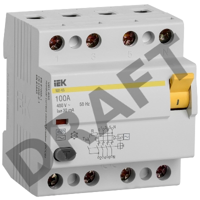 Выключатель диф. тока IEK 4п 100A 30mA тип AC ВД1-63 ИЭК MDV10-4-100-030