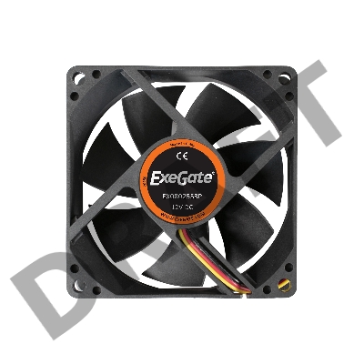 Вентилятор ExeGate EX08025S3P, 80x80x25 мм, подшипник скольжения, 3pin, 1800RPM, 23dBA