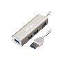 Концентратор Ginzzu GR-517UB 4-х портовый USB 3.0 индикатор питания, встроенный интерфейсный кабель - 20 см, алюминиевый корпус, серебристый