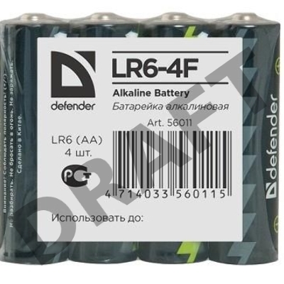 Батарейка DEFENDER BATTERY ALKALINE AA 1.5V/LR6-4F 4PCS 56011 4 шт