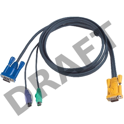 Кабель ATEN KVM Cable 2L-5206P -Кабель для KVM: 2*PS/2(m)+DB15(m) (PC) -на- SPHD15(m) (KVM), 6м