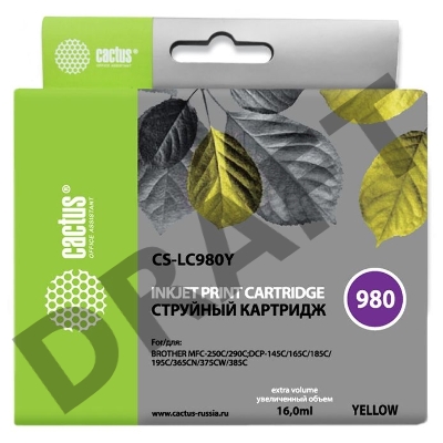 Картридж струйный Cactus CS-LC980Y желтый для Brother DCP-145C/165C MFC-250C/290C (16ml)