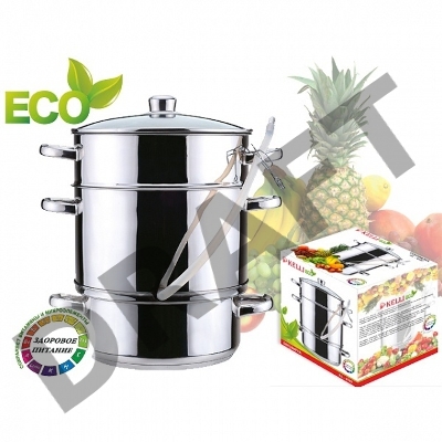 Соковарка KELLI KL-4107 8,0л(Объем 8 л. 3х-слойное капсульное дно. Дуршлаг для фруктов, овощей, ягод. Прозрачная стеклянная крышка с паровыпуском. Удобные ручки не нагреваются. Высококачественная нерж. сталь 18/10. Зеркальная полировка. Подходит к индукци