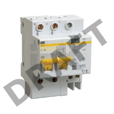 Выключатель автоматический дифференциального тока 2п C 63А 30мА тип AC 4.5кА АД-12 ИЭК MAD10-2-063-C-030