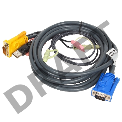 Кабель ATEN KVM Cable 2L-5303U Кабель для KVM: USB(Am)+DB15(m)+2*Audio (PC) -на- SPHD15(m)+2*Audio (KVM), 3м